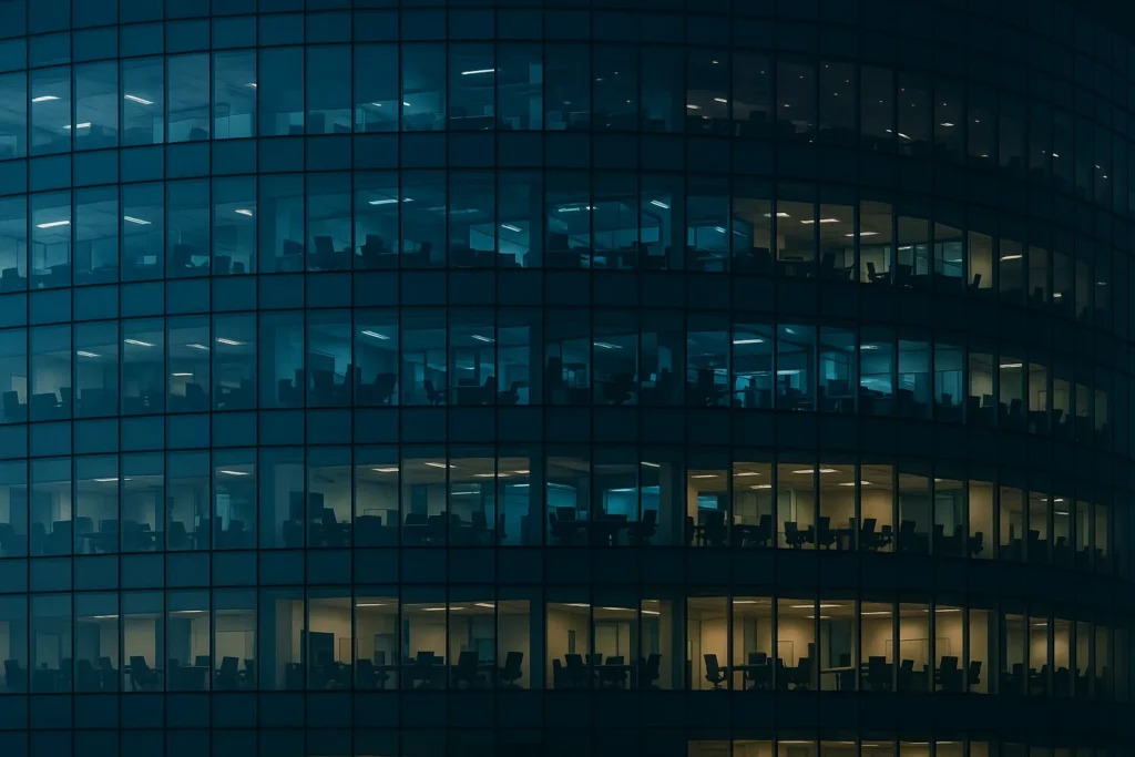 Immeuble de bureau la nuit sur fond sombre