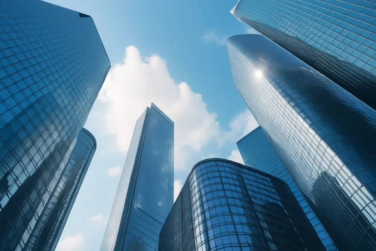 Buildings bleus avec une vue en contre plongée